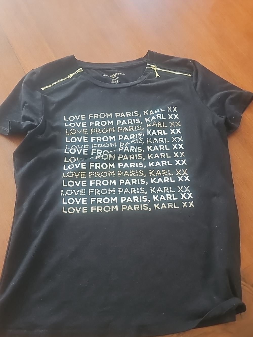 Karl Lagerfeld Black Short Sleeve Tee with Gold Text
